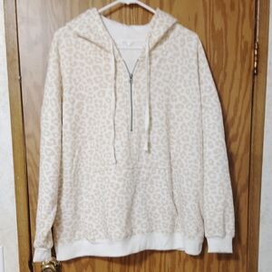 Time and Tru Cream and Tan Leopard Half-Zip Hoodie